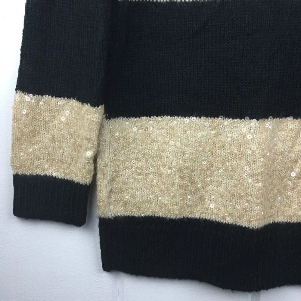 ‎J. Crew Sequin Sweater, Black Gold Stripe Sequin Crew Sweater XS